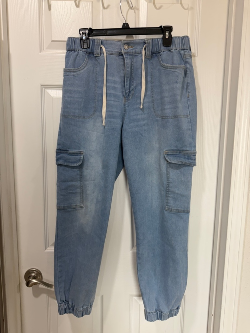 Celebrity Pink Light Blue Relaxed Cargo Jeans with Drawstring Waist